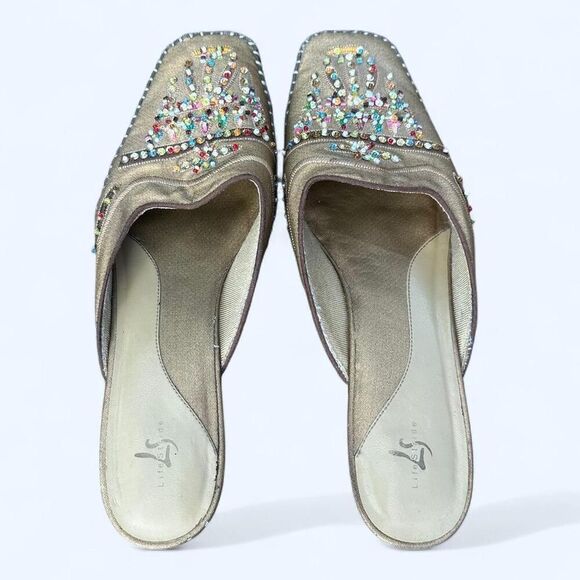 Vintage LifeStride Gold Rhinestone Mules – Y2K Boho Indie Heels Slip-On Size 9 - Picture 5 of 6